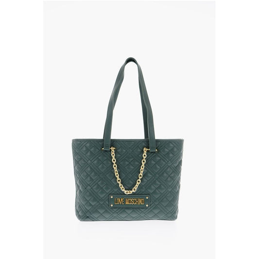 Moschino LOVE Faux Leather Quilted Tote Bag with Golden Details